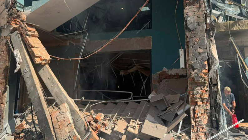 Partially collapsed building of We Are Ukraine TV channel
