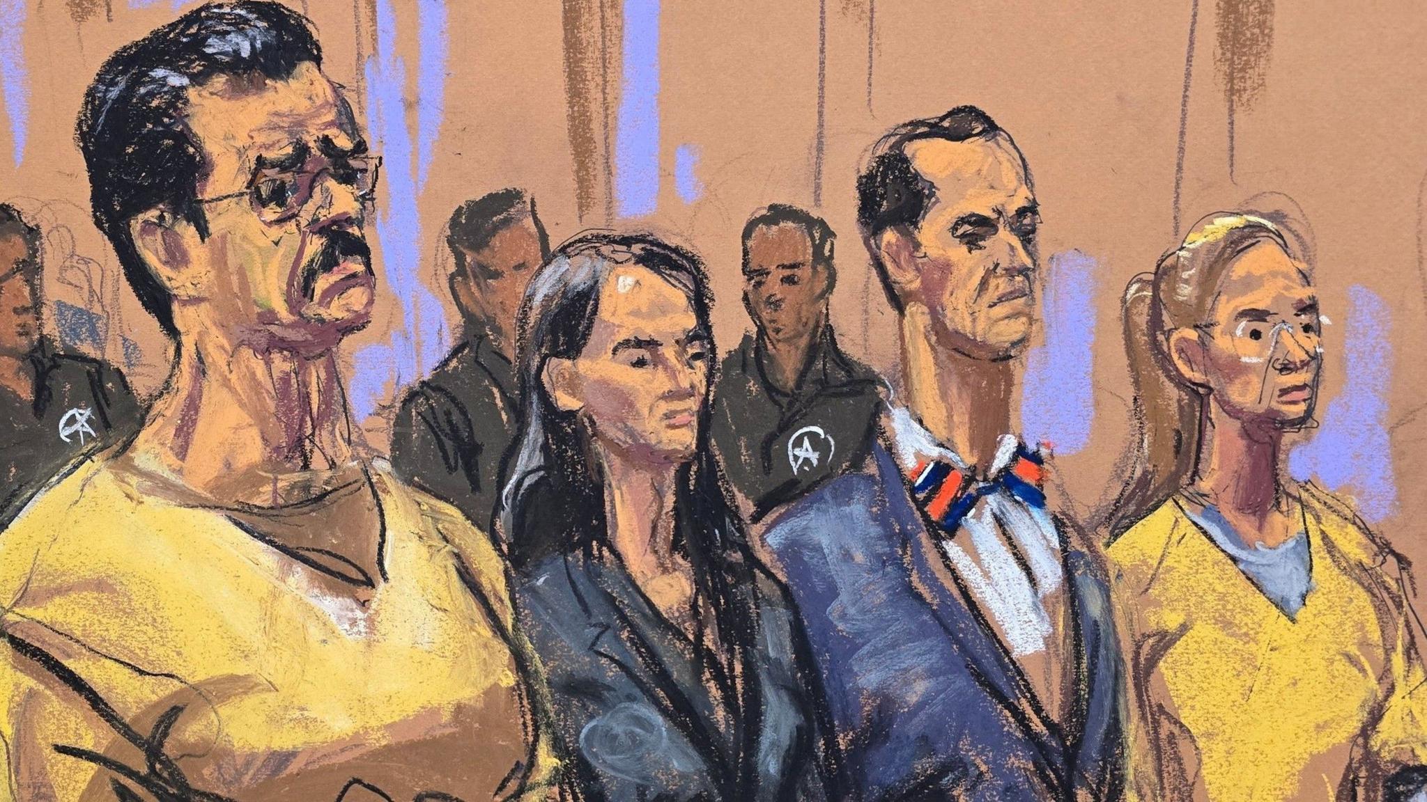 Sketch of Maduro and Flores in court