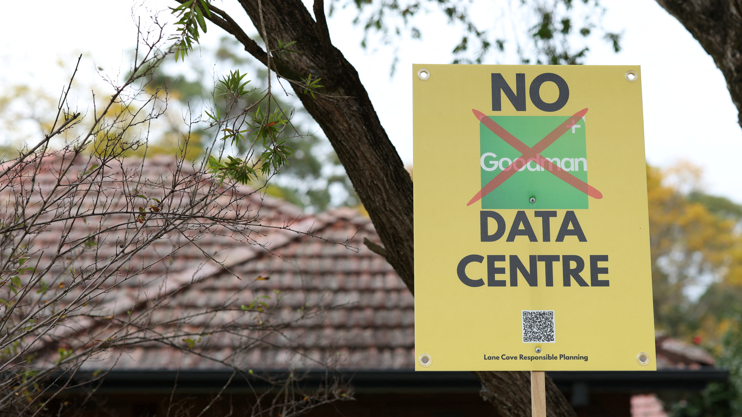 Sign reading ‘No Goodman Data Centre’ outside a Lane Cove home