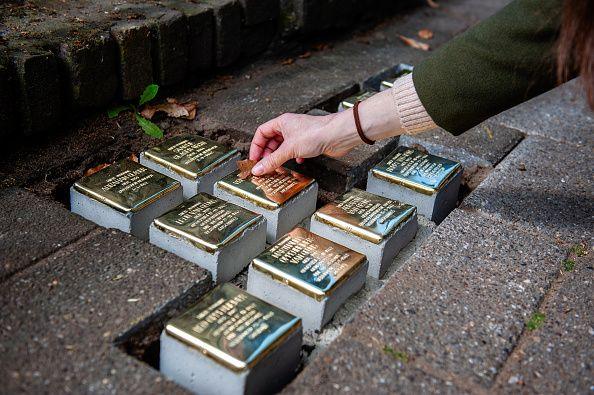 Stolpersteine on pavement