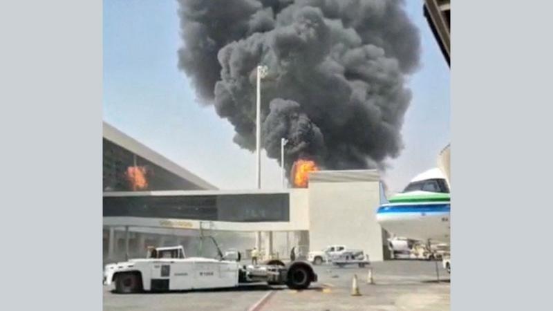 Smoke and flames at the airport