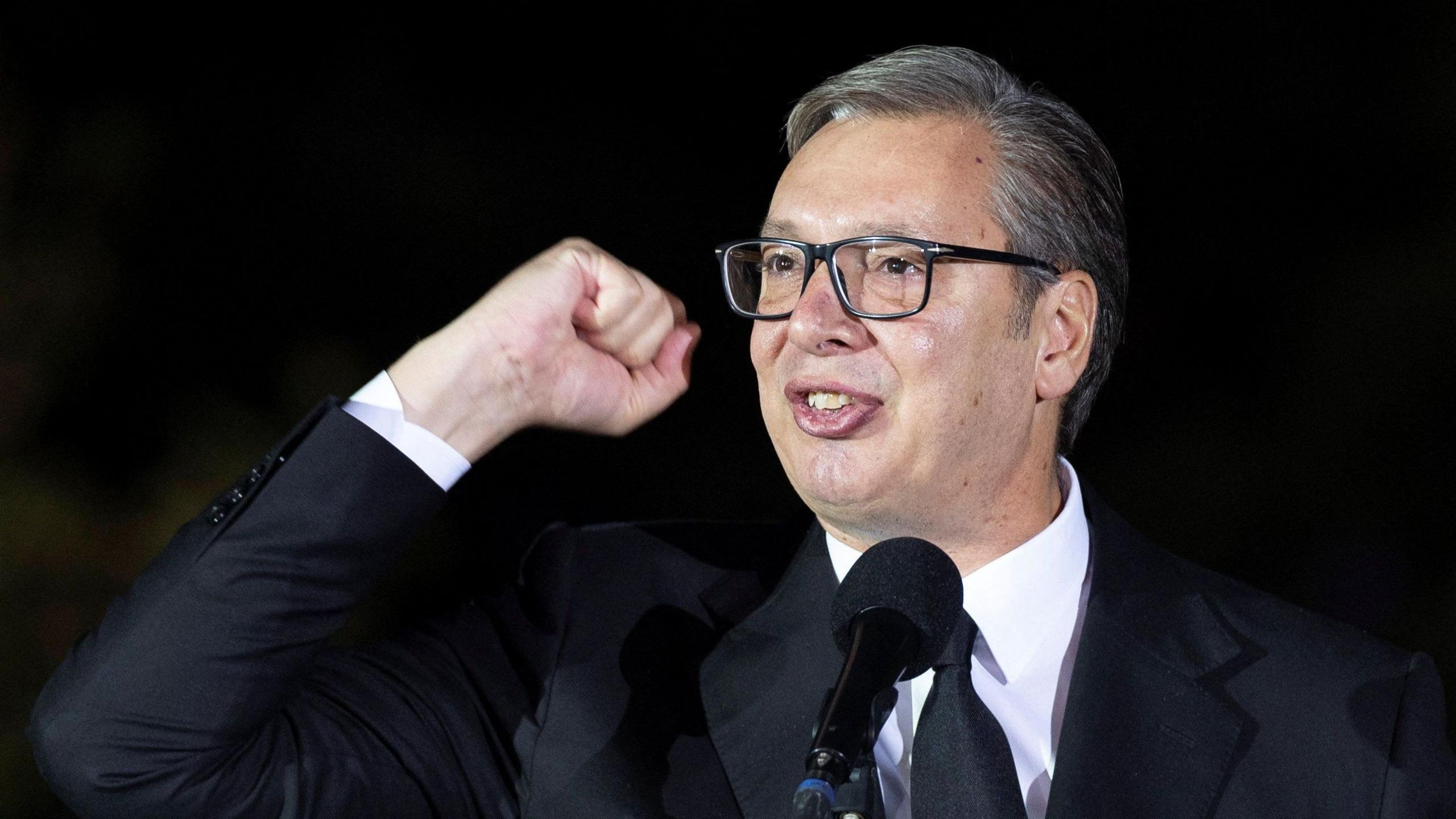 President Aleksandar Vučić speaking to crowds