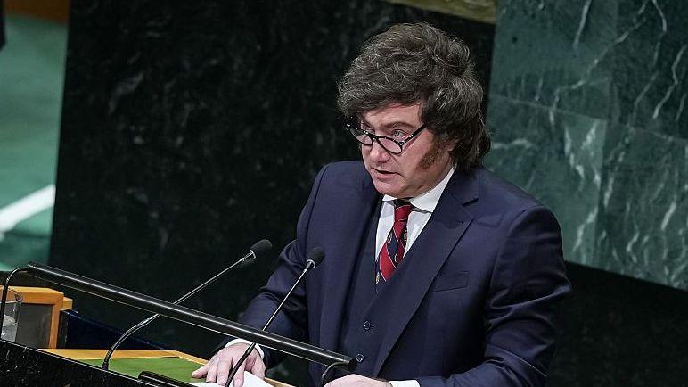 Javier Milei delivering a speech