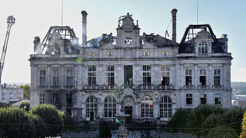 Burnt façade of Limoges town hall