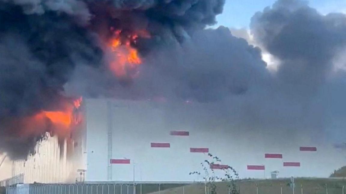 Smoke rising from a Wildberries warehouse