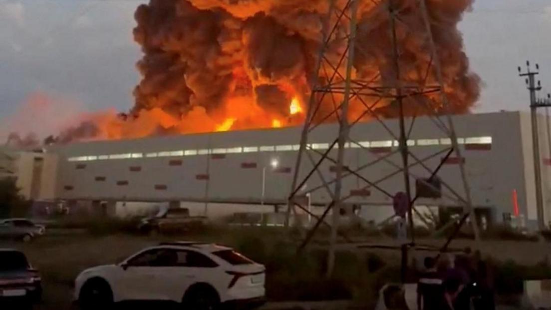Wildberries warehouse on fire after drone strike